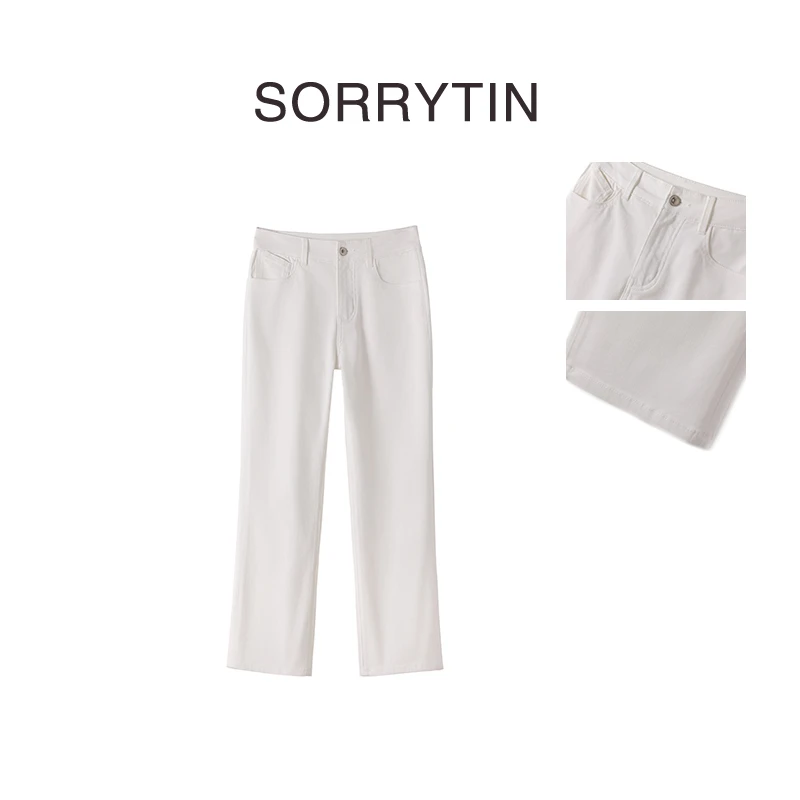 《大学白月光》SORRYTIN 显的腿笔直 法棍弹力直筒白色九分牛仔裤