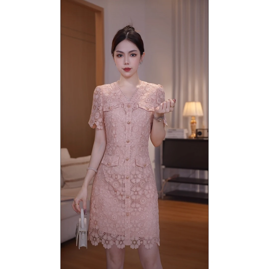 【蒂妮佳原创女装】6892夏季新款气质收腰短袖显瘦连衣裙