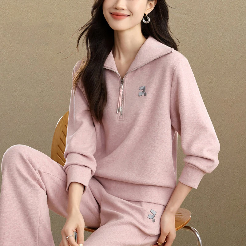 粉色高级品牌女士运动服套装女秋季2025新款时髦洋气秋装两件套