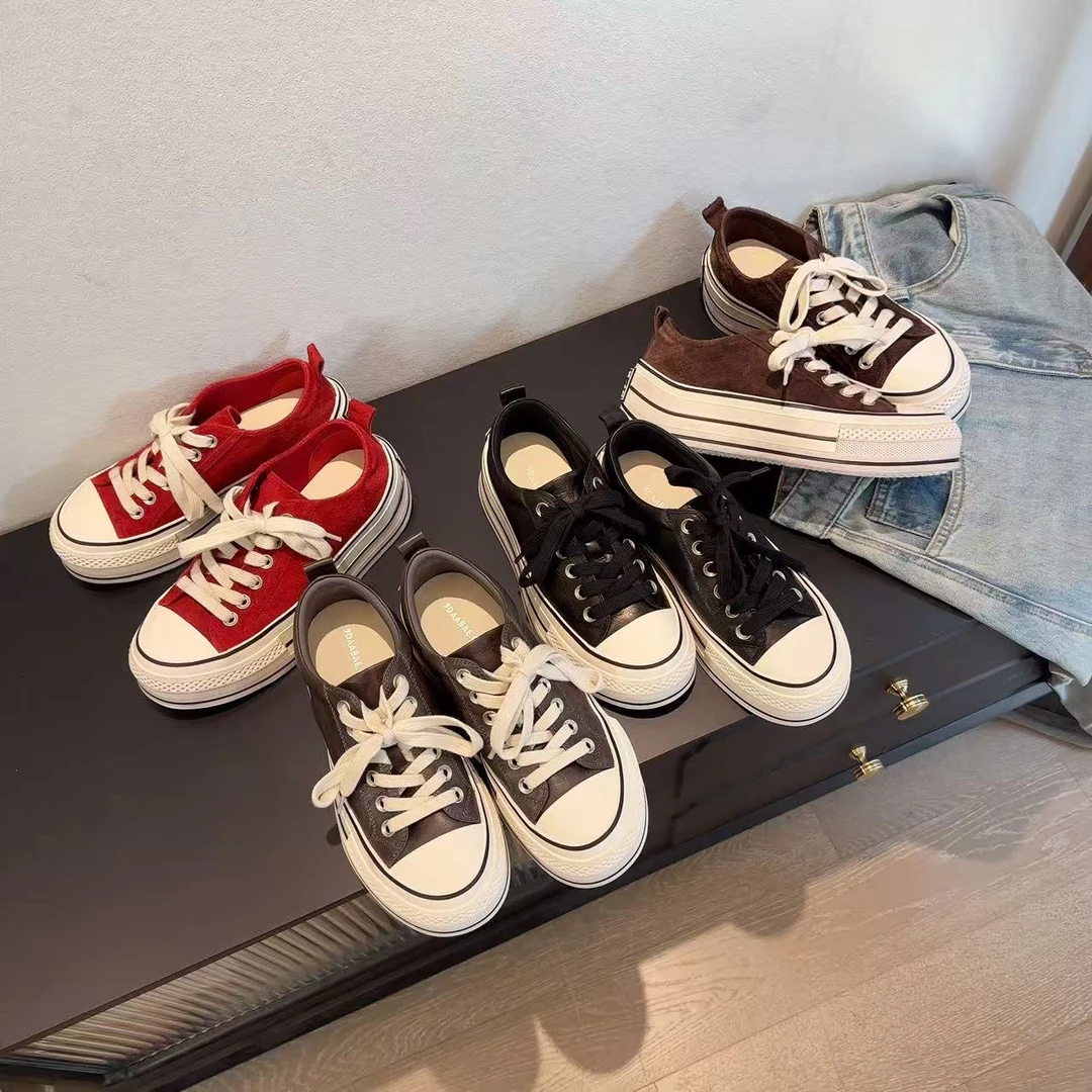 DAABAE GOOD 秋冬真皮厚底翘尾系带休闲板鞋跟高4.5 06-9/06-11