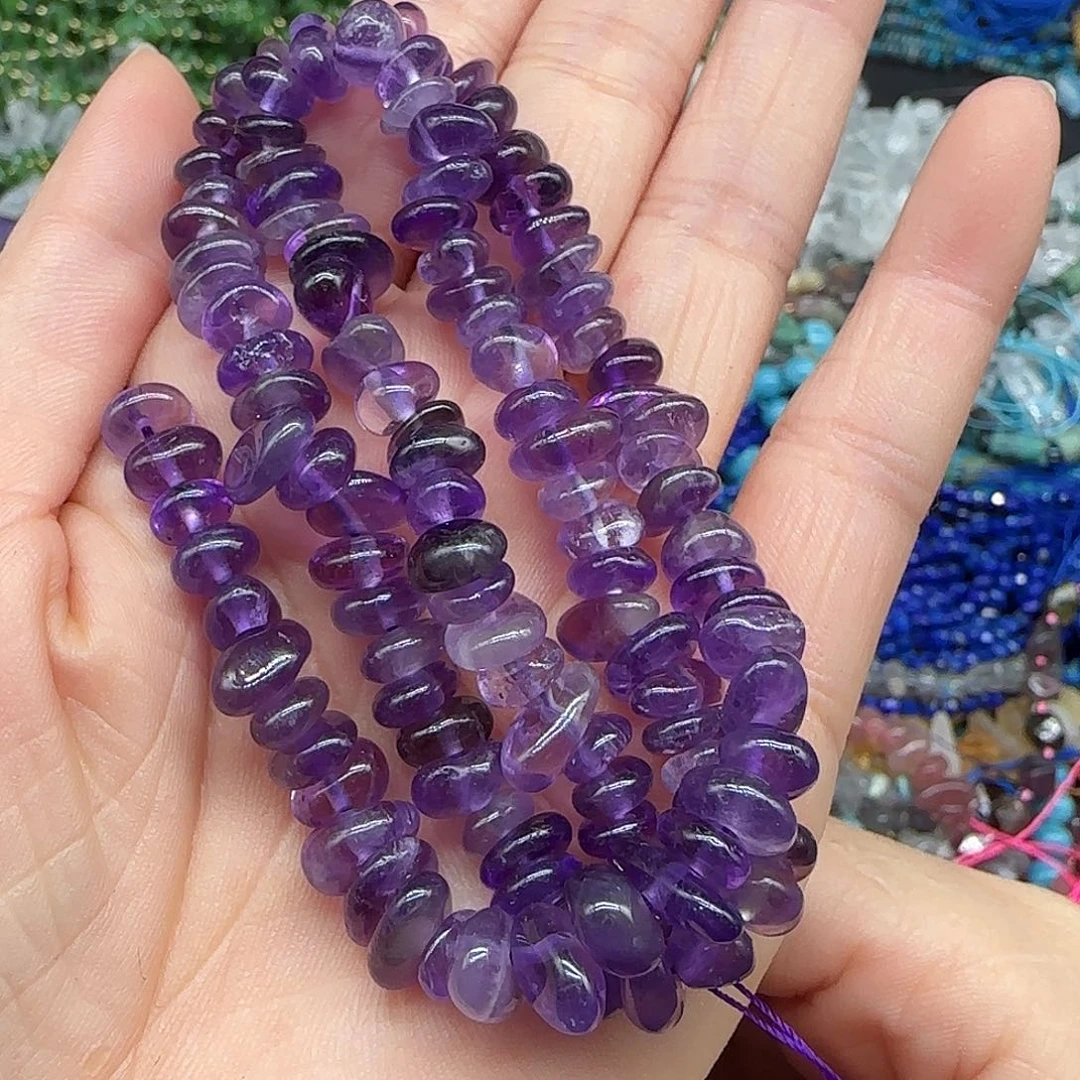 玛瑙/玉髓珠宝半成品合金紫水晶圆不定6-8mm一条