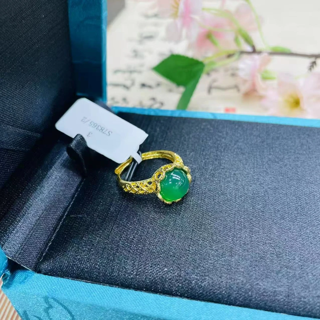 天然玉石 JZH55  简约时尚镶嵌满绿蛋面开口戒指多样性发其一
