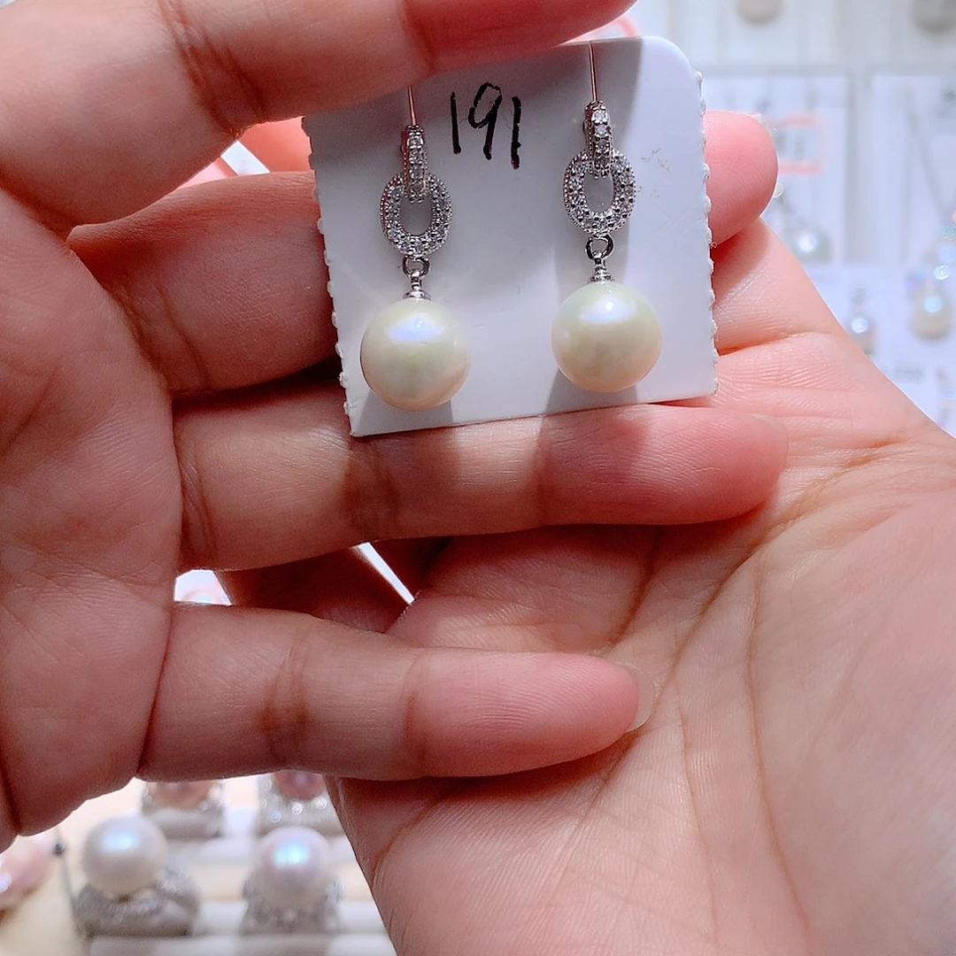 银S925镶嵌耳饰淡水珍珠CC11mm