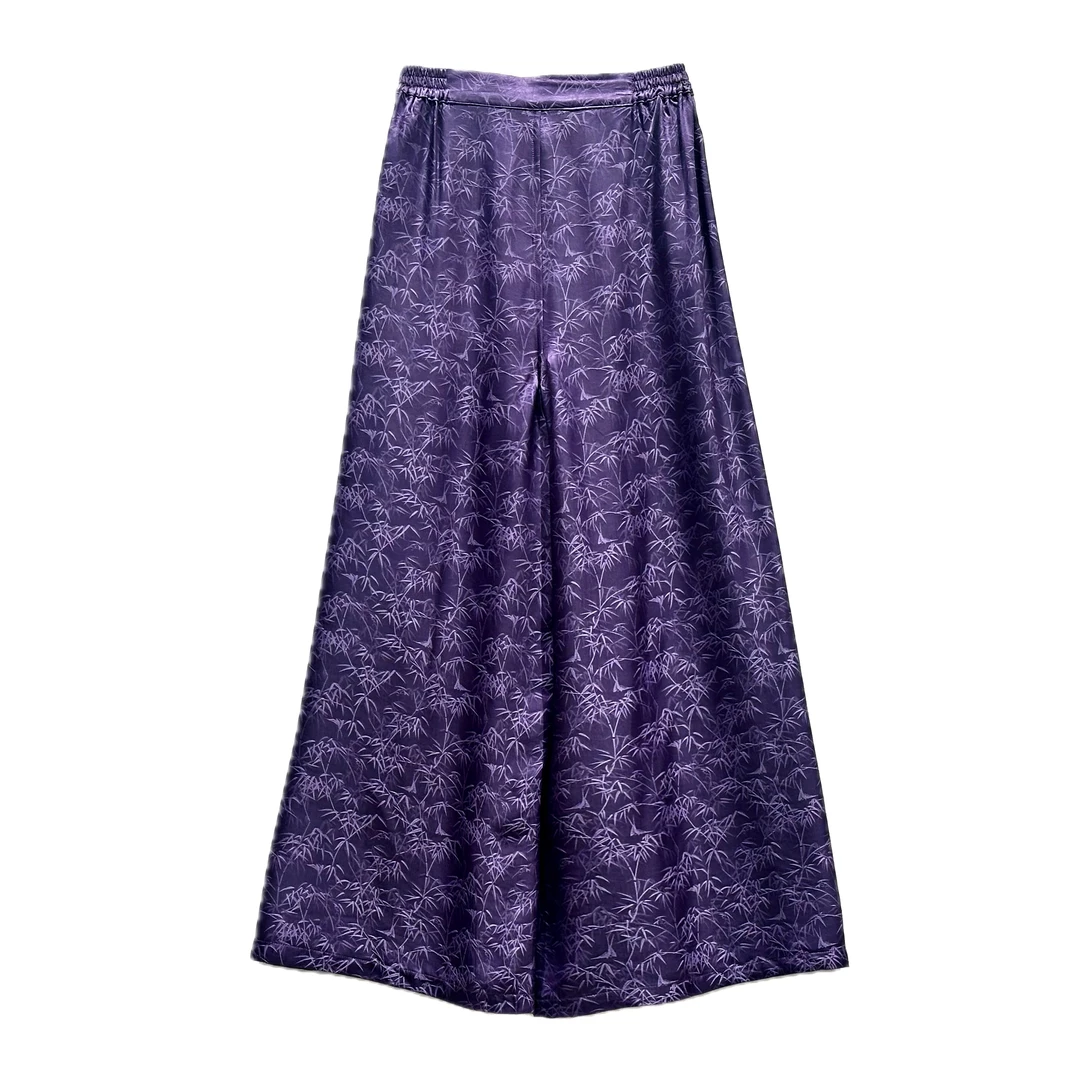 【DY2181】樱美嘉桑蚕丝暗纹提花阔腿裤纯色百搭休闲裤宽松时尚