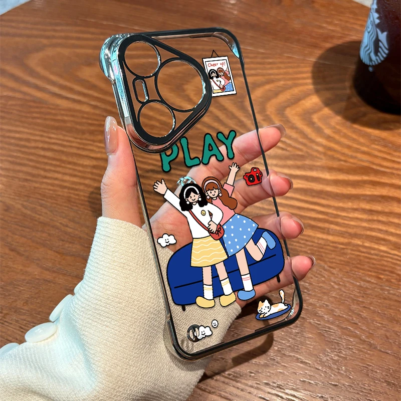 适用于华为Pura70Pro手机壳涂鸦好姐妹透明超薄无边框网红同款ins