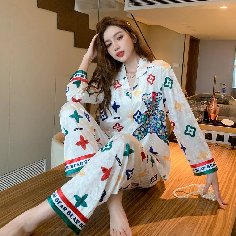 【金丝绒】爆款2025小香风秋冬睡衣女轻奢翻领开衫加绒家居服套装