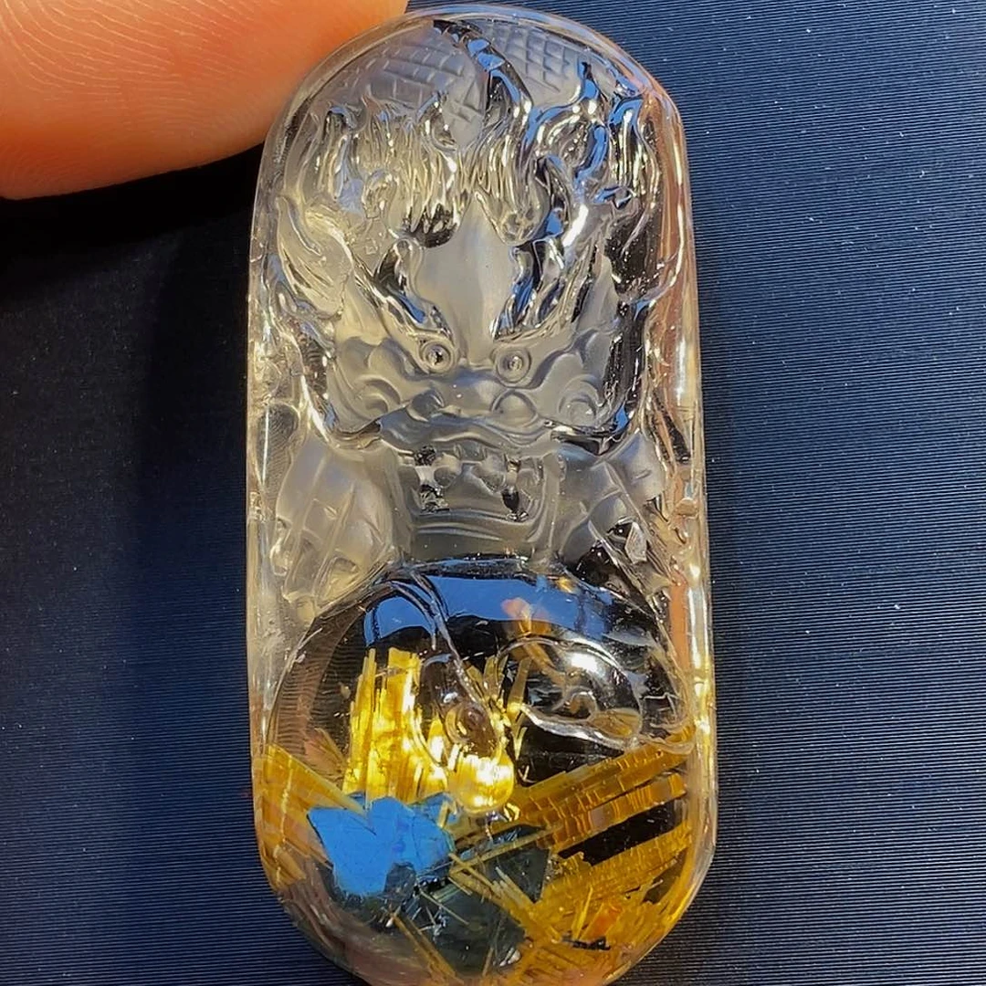 颈饰水晶未镶嵌天然钛晶花聚宝盆龙牌吊坠