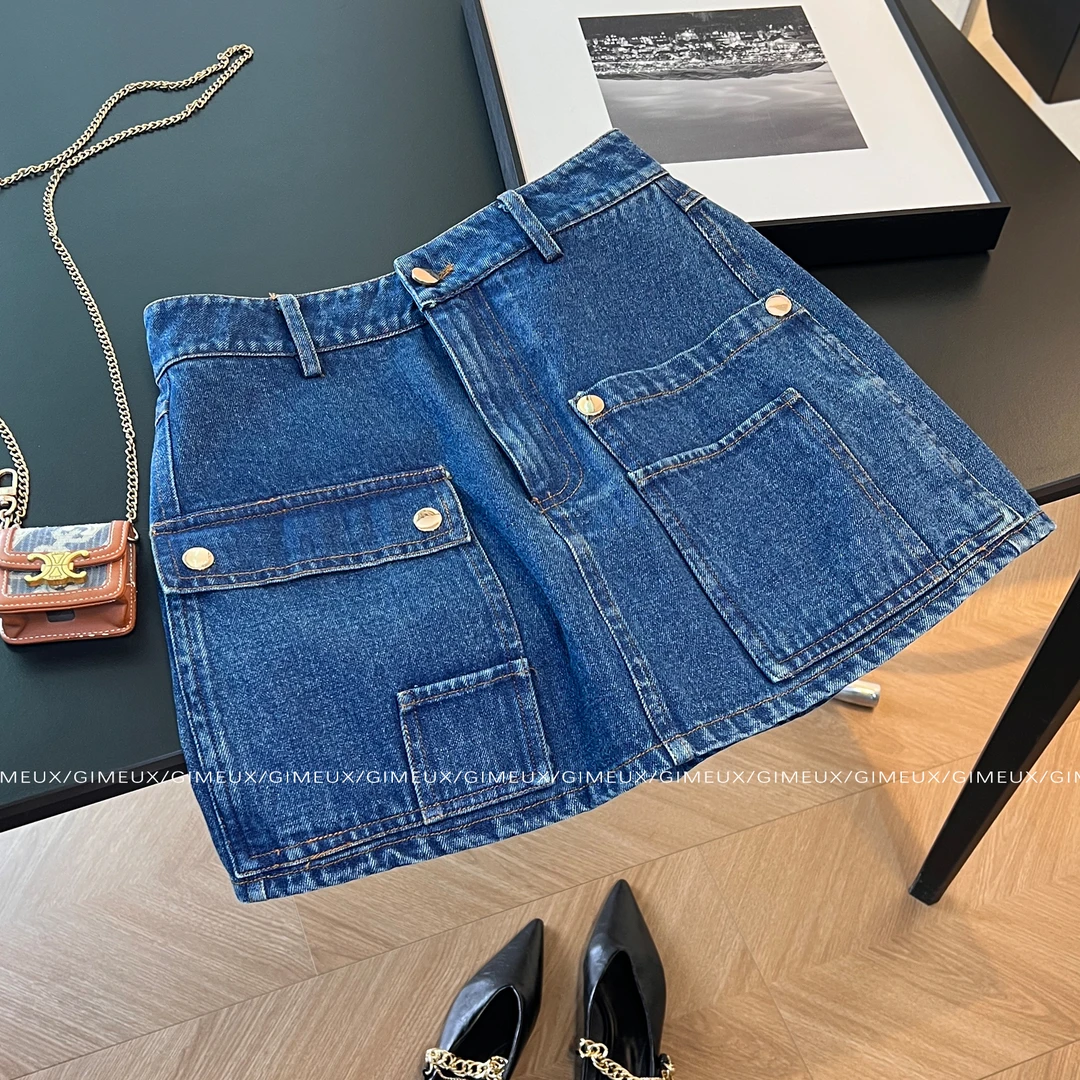 杨幂同款复古牛仔半身裤裙女夏2025新款高级感高腰阔腿简约短热裤
