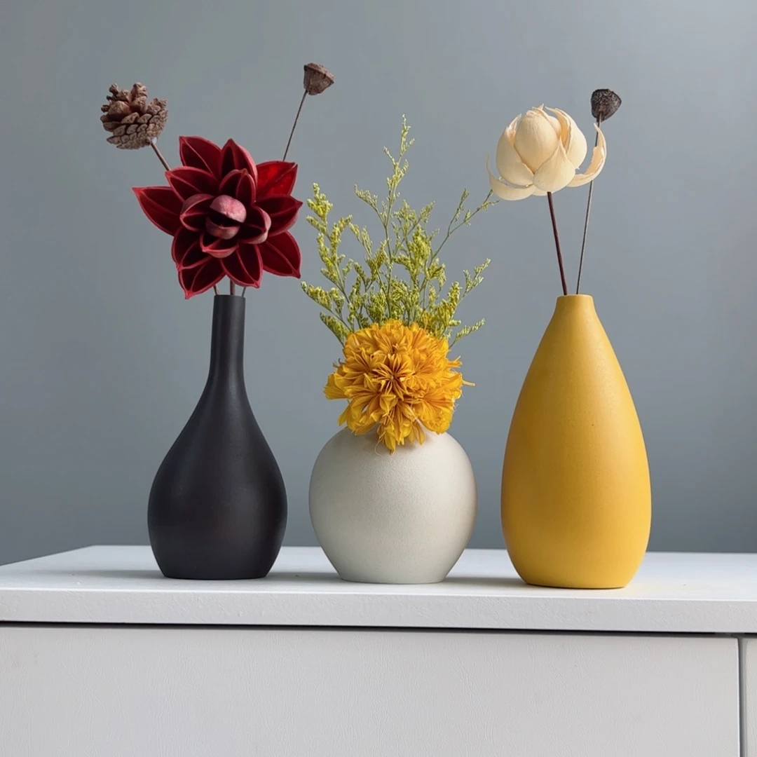 摆件陶瓷小花瓶摆件含花总高约20-30cm