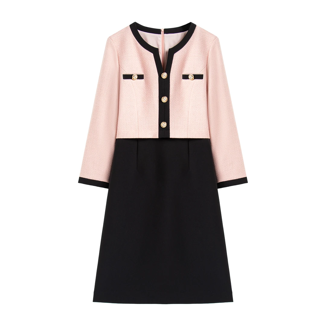 【深圳虹姐】新款气质名媛拼接小香风连衣裙