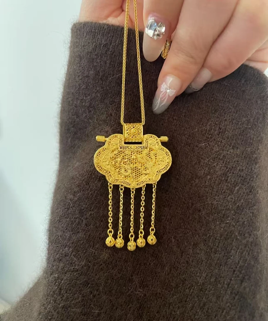 【钰辰珠宝】足金999 古法天子门生锁 不含链 前程似锦中式锁包吊坠