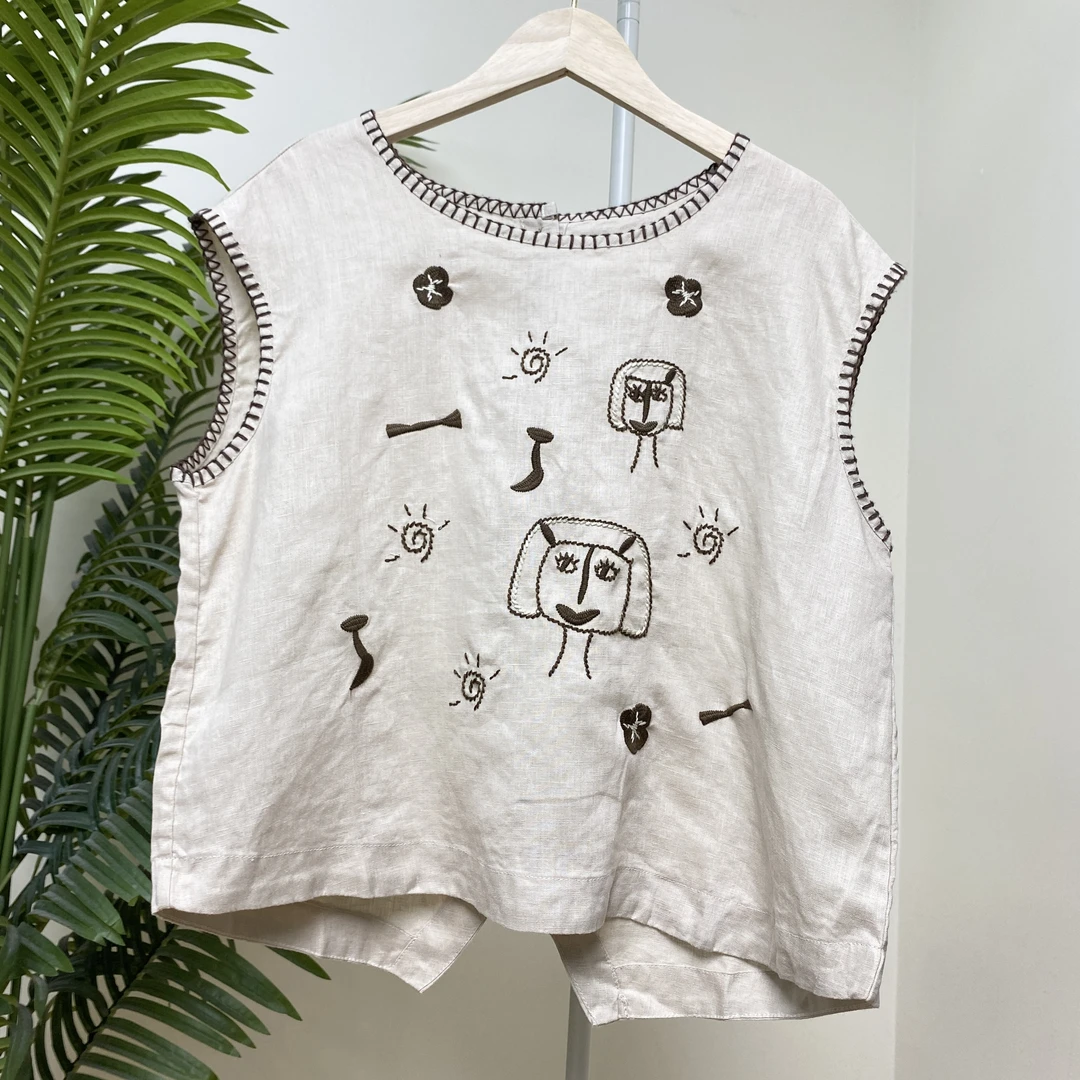 【汉麻图案刺绣套头背心马甲】3984