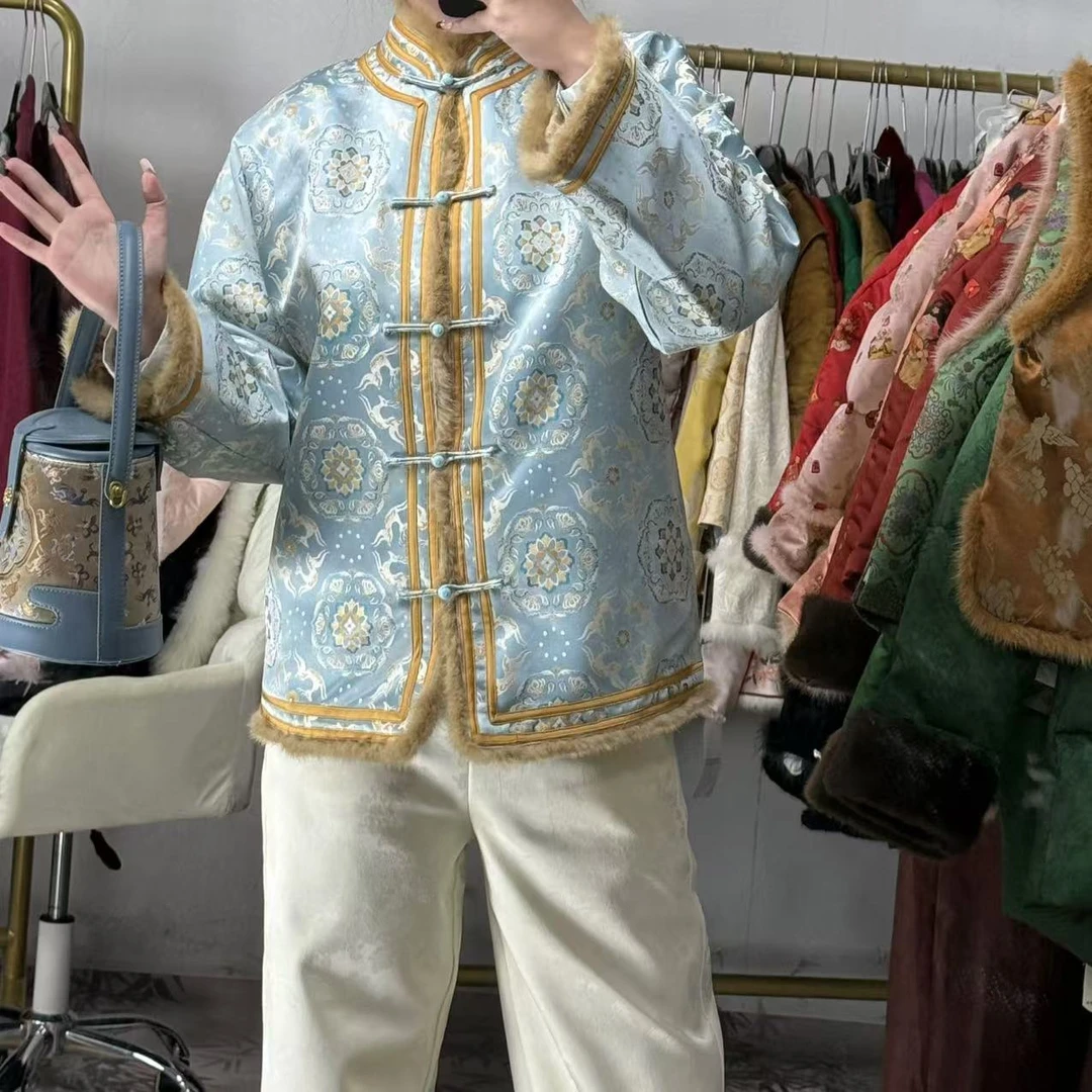 人丝宋锦！宝花奔鹿宋锦重工精致棉衣