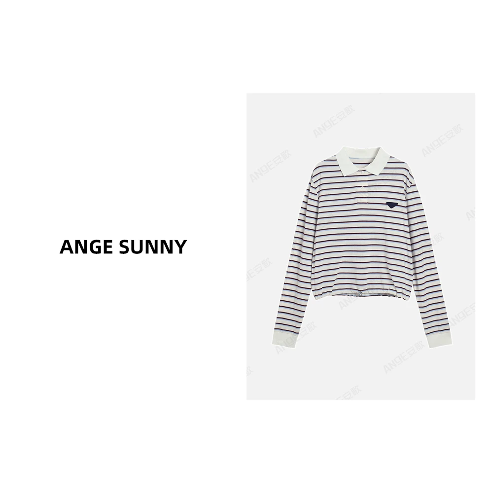 ANGE SUNNY【沈梦辰同款 三角标条纹POLO衫】下摆抽绳束腰长袖上衣