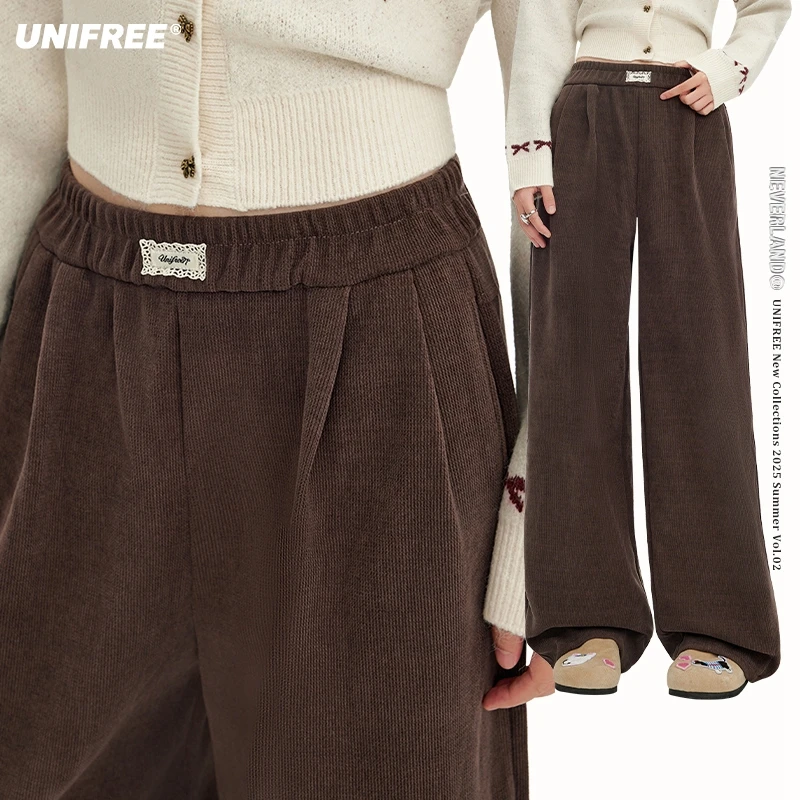 灯芯绒咖色休闲裤25年新款加厚秋冬直筒宽松小个子拖地裤