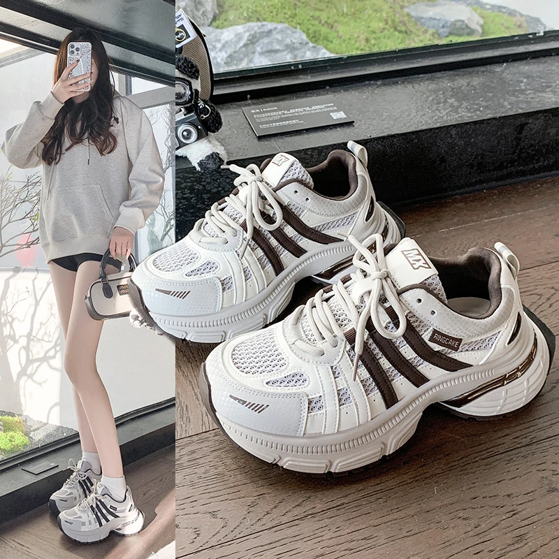 厚底增高老爹鞋女2025年春新款时尚网面休闲鞋透气百搭女士运动鞋