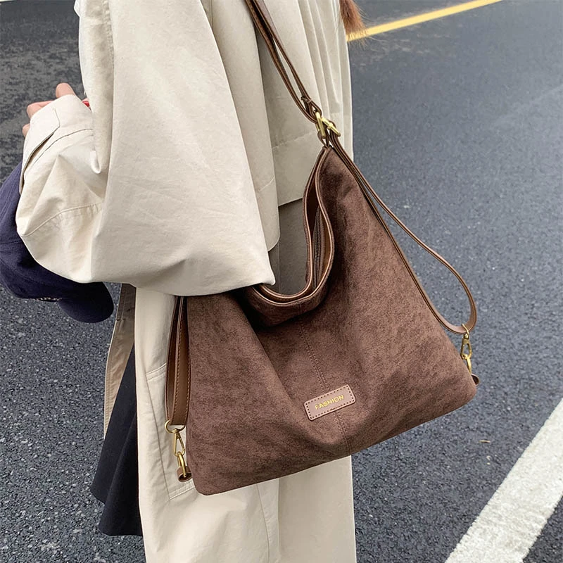 高级感美拉德麂皮绒包包女式2025年秋冬斜挎包双肩包大容量托特包