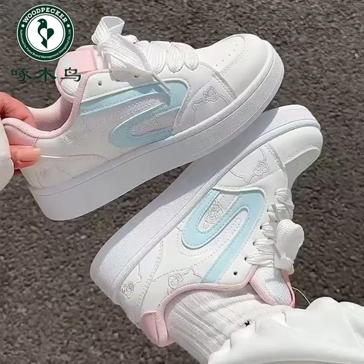 啄木鸟面包鞋女2025秋季新款校园风复古休闲滑板鞋增高透气运动鞋