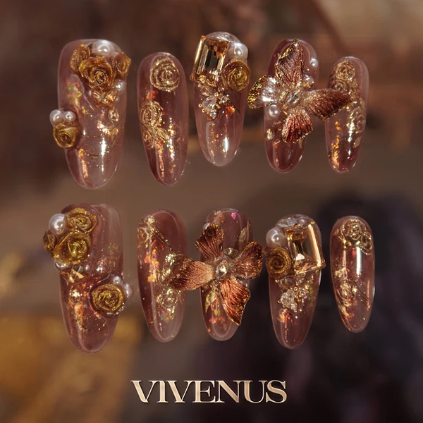 【枯叶蝶】枯叶蝶穿戴甲 可拆卸立体蝴蝶装饰琥珀金显白复古风美甲