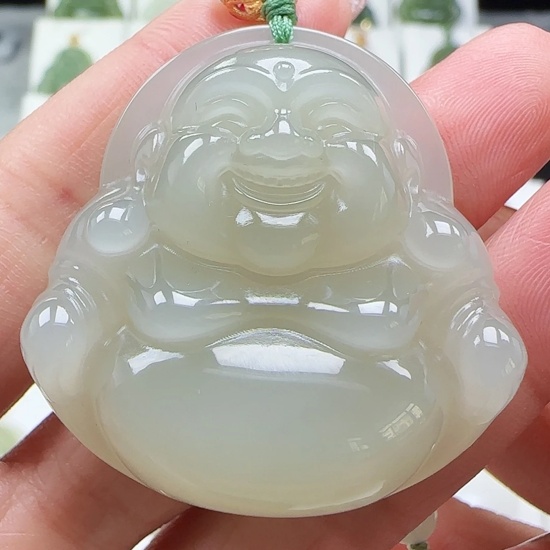 和田玉18K金镶嵌吊坠(赠链)
