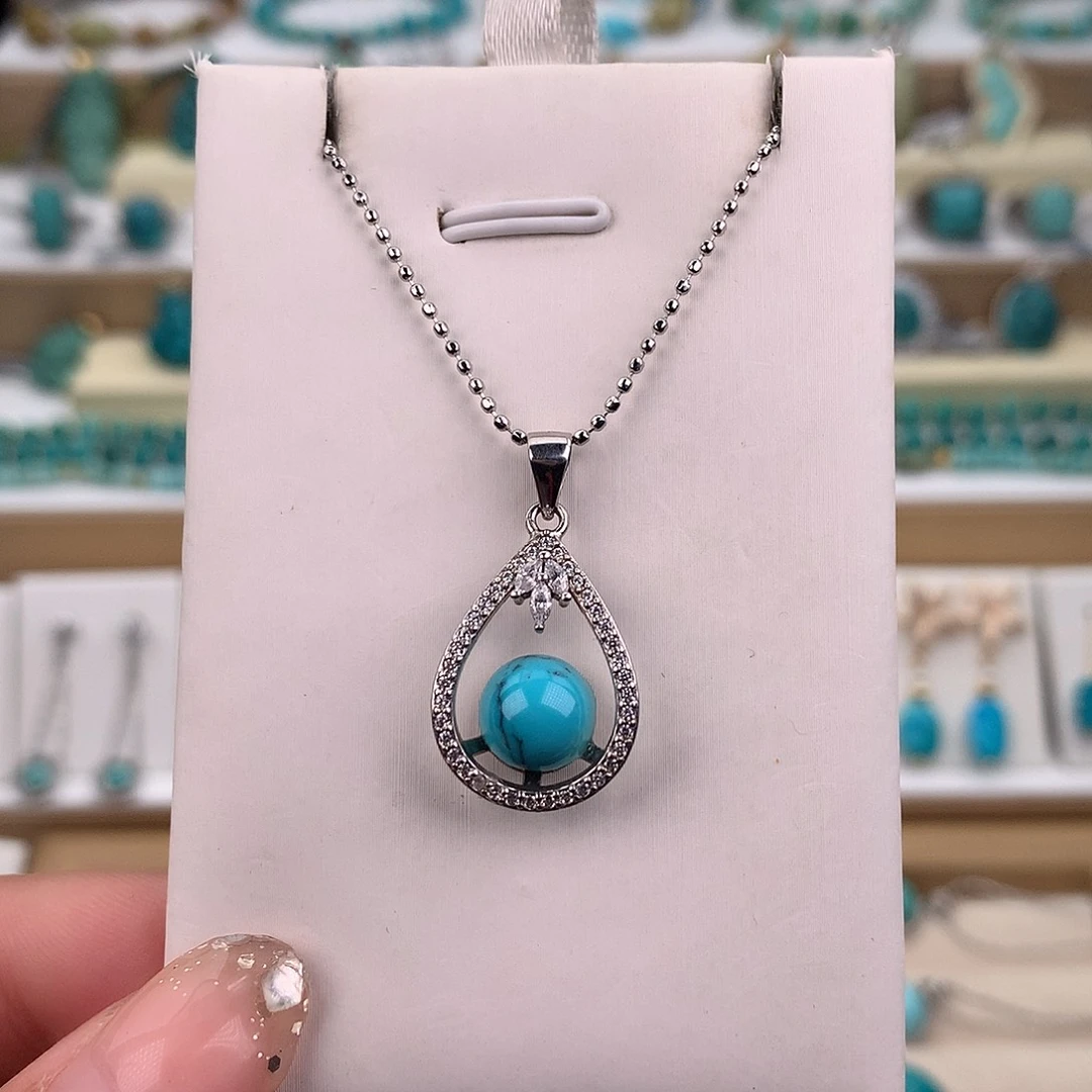 绿松石银S925镶嵌吊坠(赠链)