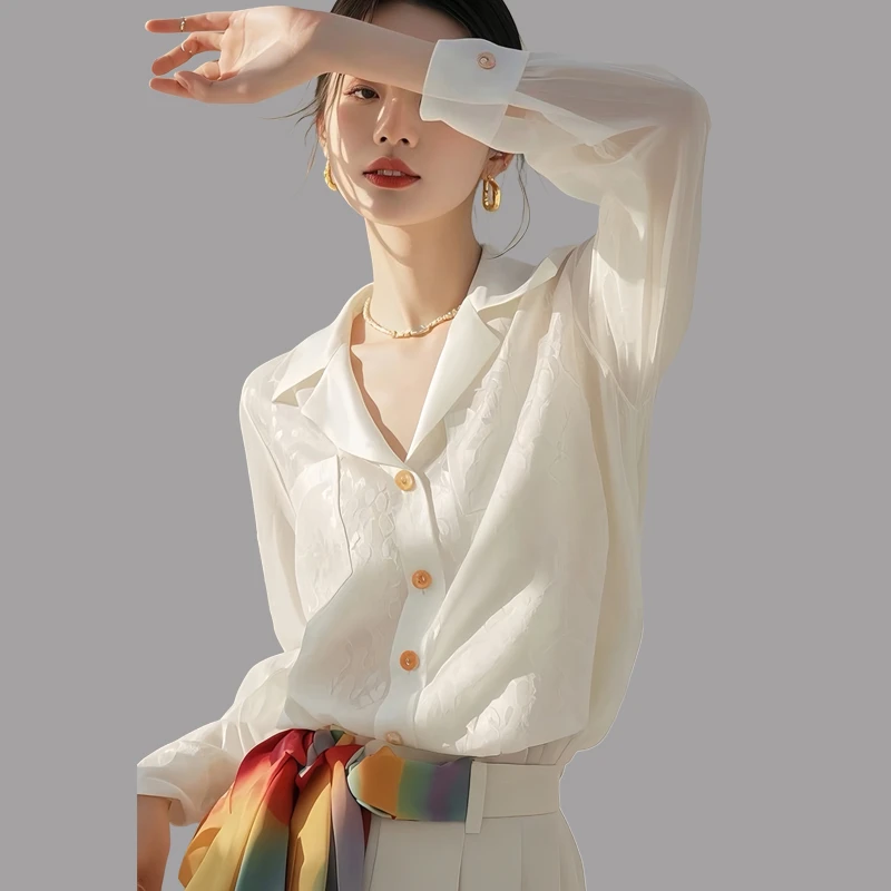 法式白色衬衫女长袖2025春季新款高级感宽松大码休闲显瘦气质上衣
