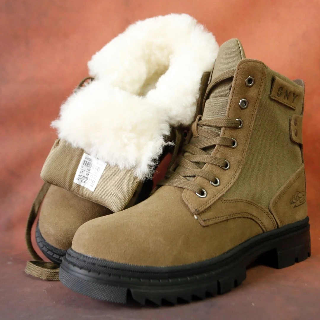高帮雪地靴男保暖加绒马丁靴皮毛一体羊毛靴翻毛皮鞋防滑东北棉鞋
