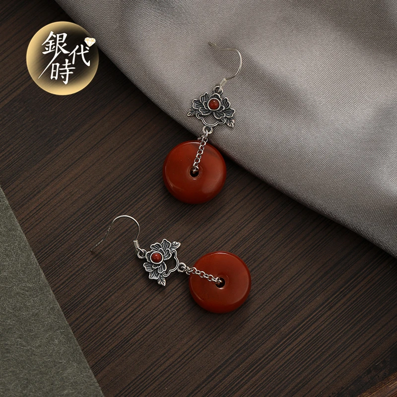 国风蜜蜡老银耳环耳坠简约耳饰复古百搭古典