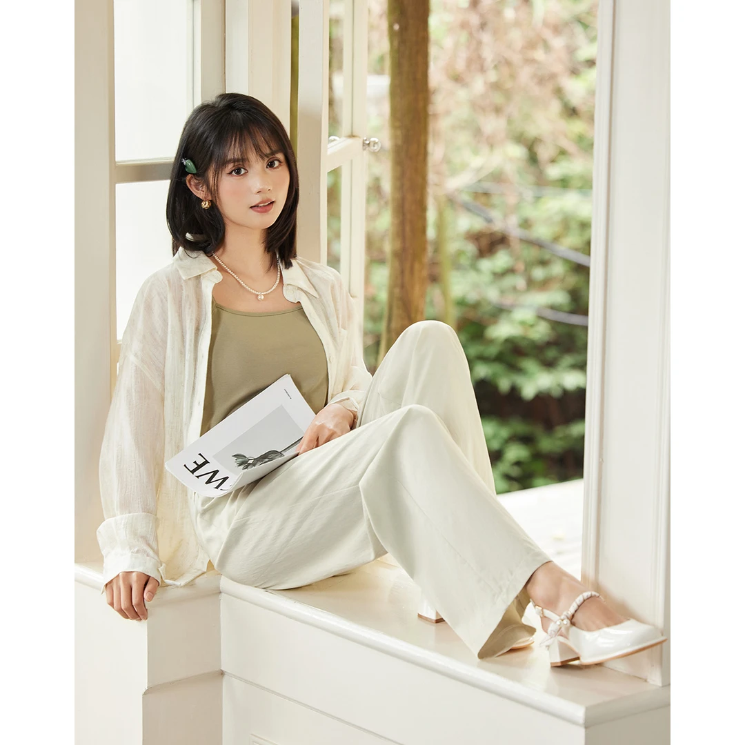 IEF/爱依服长裤2025夏季新款韩版休闲通勤百搭女宽松阔腿裤流光风