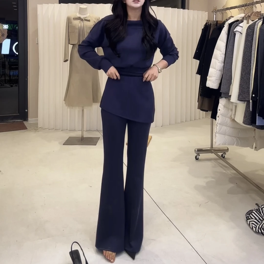 一字肩卫衣屁帘卫裤套装