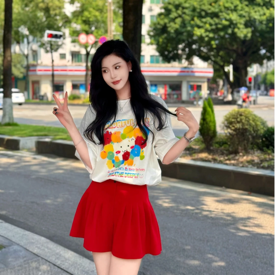 GIRDEAR/哥弟夏季新款纯棉舒适休闲百搭圆领潮流印花T恤女130065