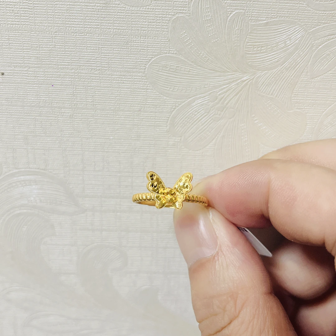 足金999蹦迪珠碎碎冰蝴蝶戒指活口