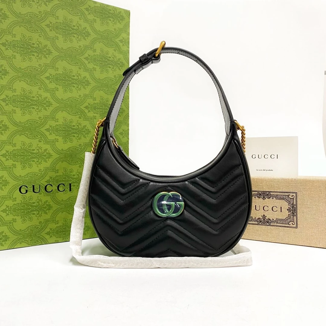 未使用 GUCCI/古驰 黑色 marmont牛角月牙包