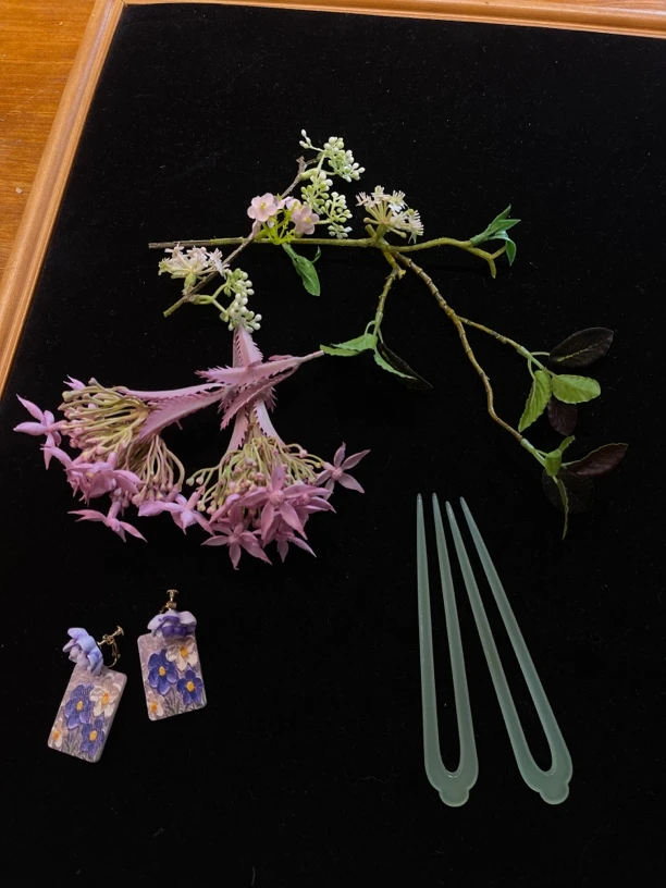 喜看优选新中式粉色仿真花发簪新娘头饰