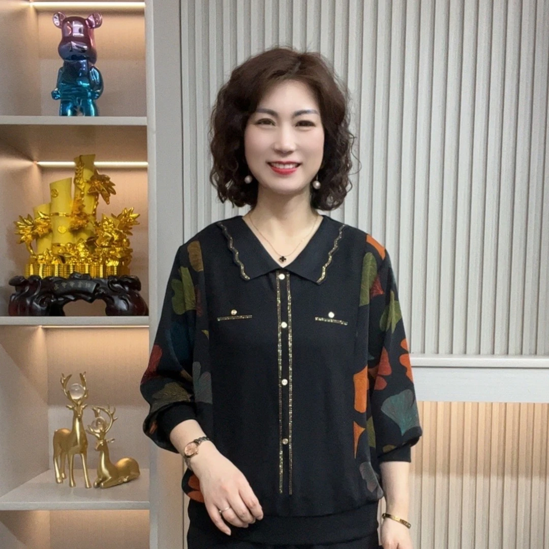 妈妈装流行时尚潮牌女装宽松春装女士独特漂亮小衫休闲百搭中老年
