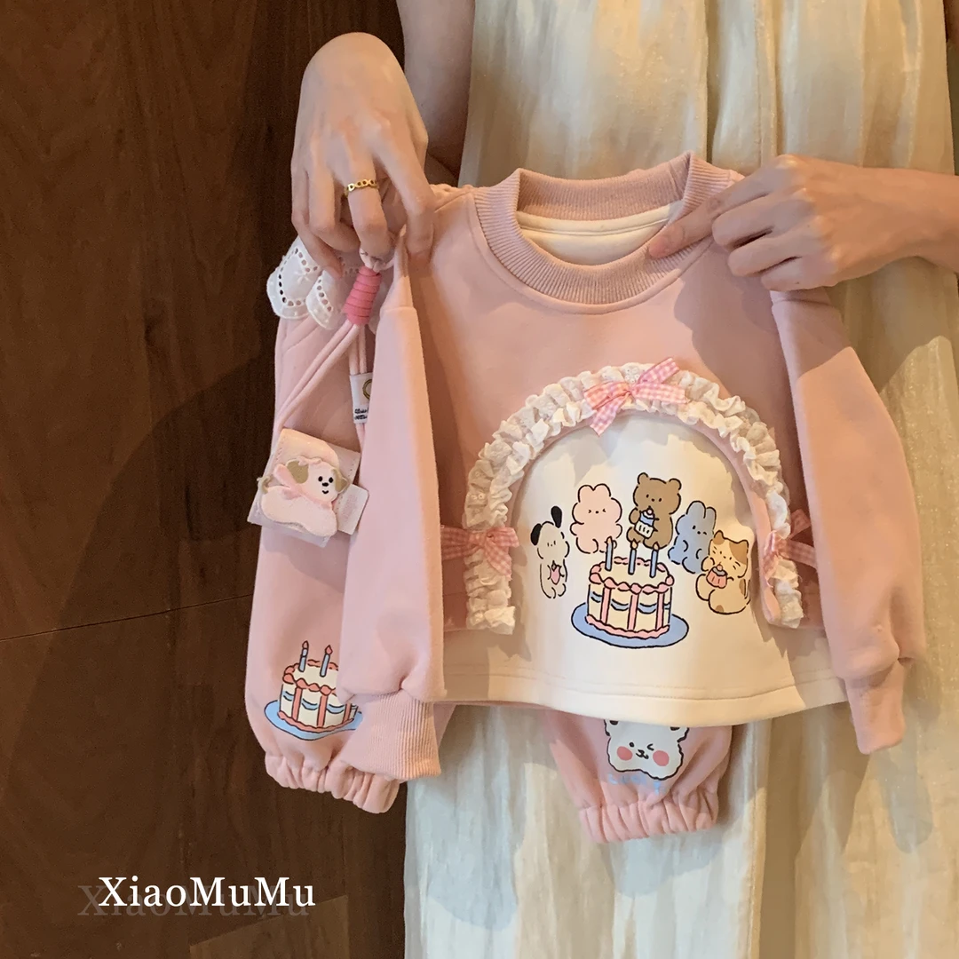 小沐沐女童套装休闲秋装2025新款小童女宝宝洋气卫衣卫裤两件套