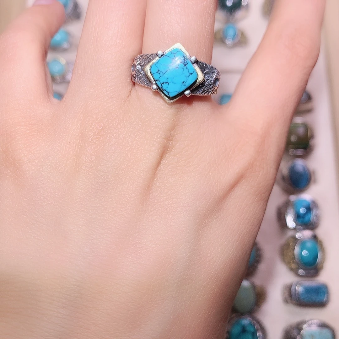 绿松石银S925镶嵌戒指