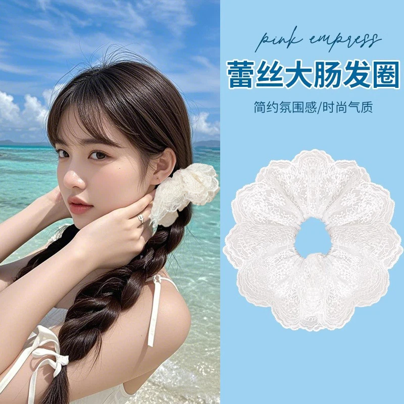 法式复古蕾丝花边大号大肠发圈气质网纱甜美芭蕾风发绳头绳发饰女