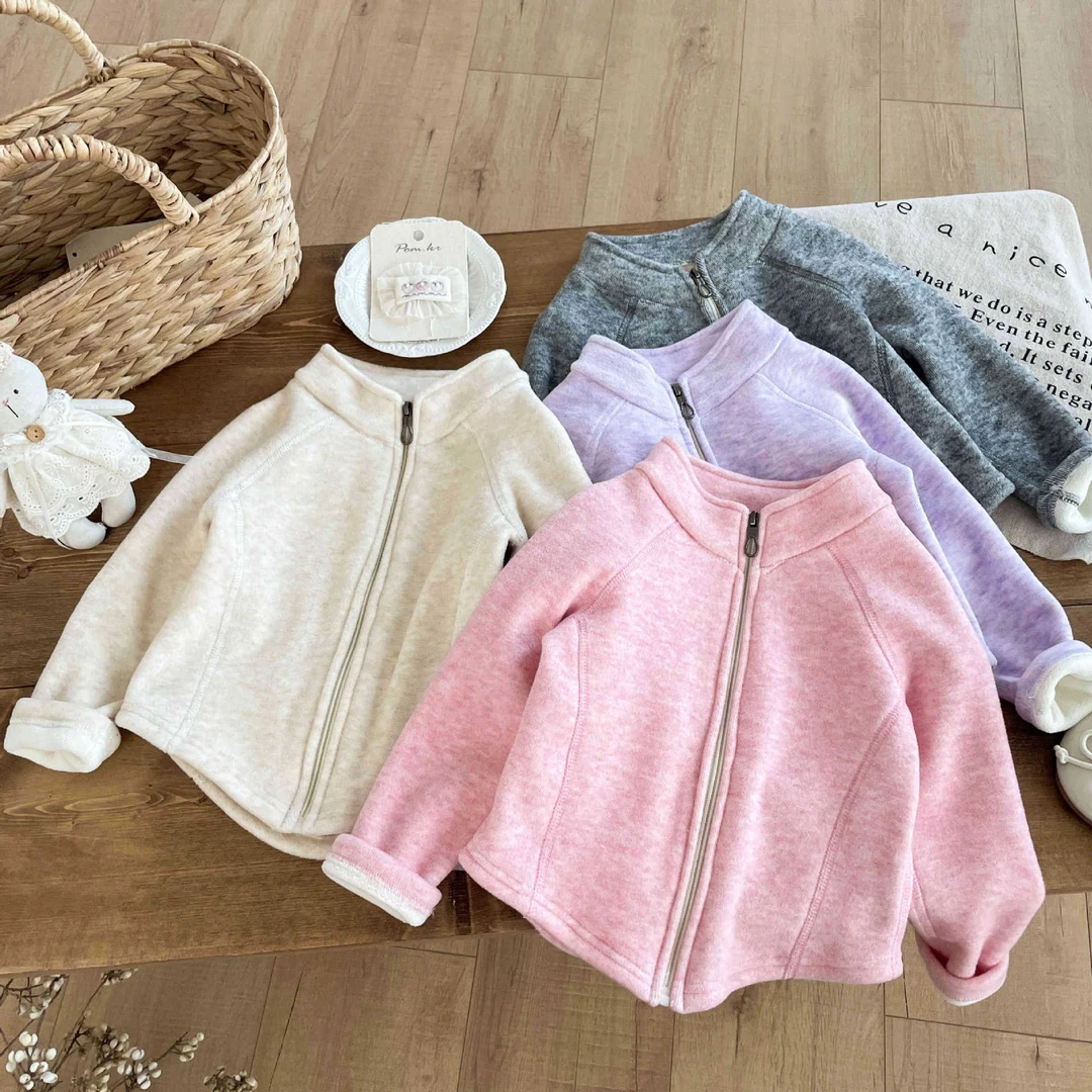 秋冬儿童考拉绒无骨外套女童加厚羊毛蚕丝内搭保暖神器立领外套潮