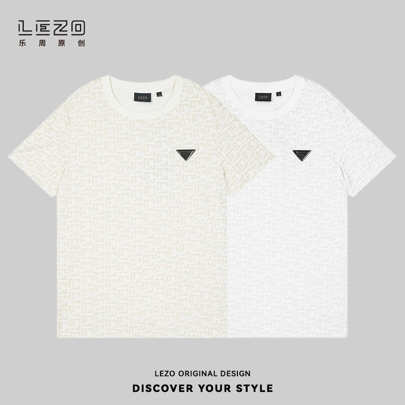 LEZO乐周原创 夏季休闲百搭短袖圆领T恤 924201799白色燕麦色
