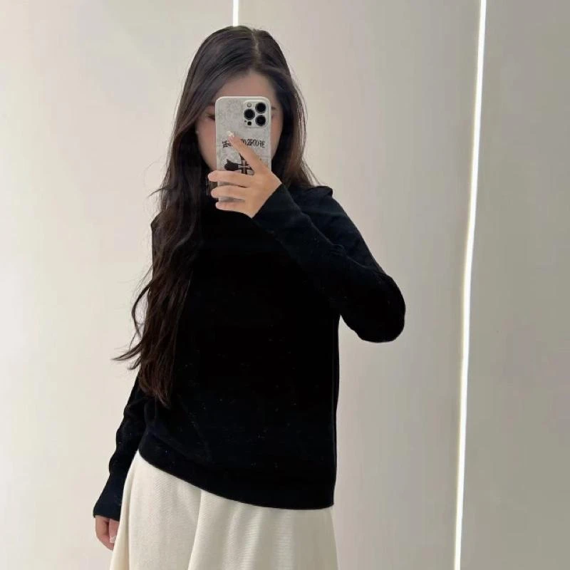 ANYUMO/安妤茉3896-1没标链子款纯色拼接针织套头毛衣时尚百搭