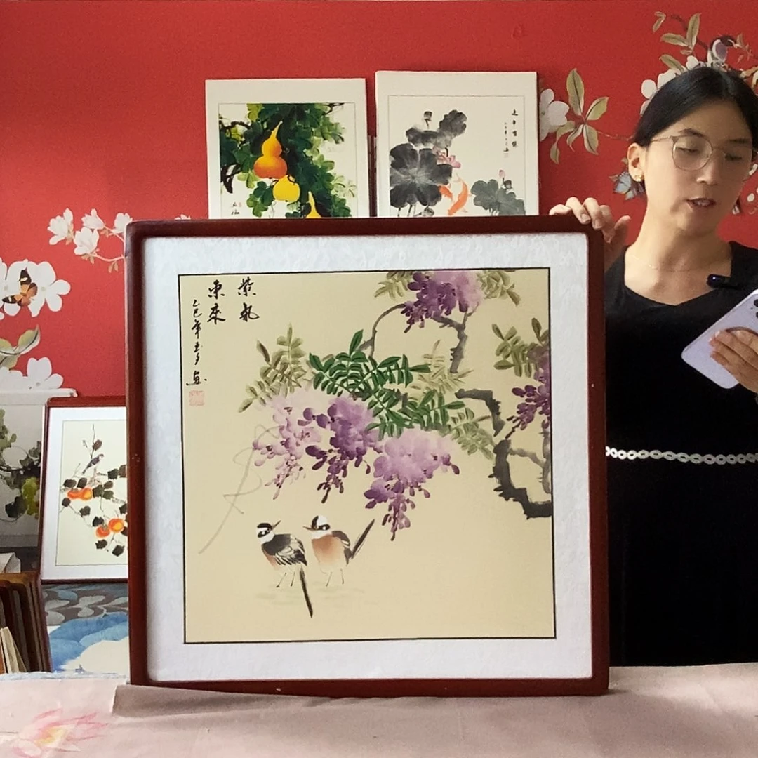 国画手写手绘国画作品带框包邮62✖️62
