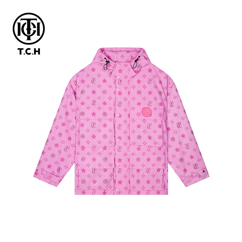 TCH轻奢满印LOGO款女春秋工装风外套短款宽松碎花时尚保暖长袖