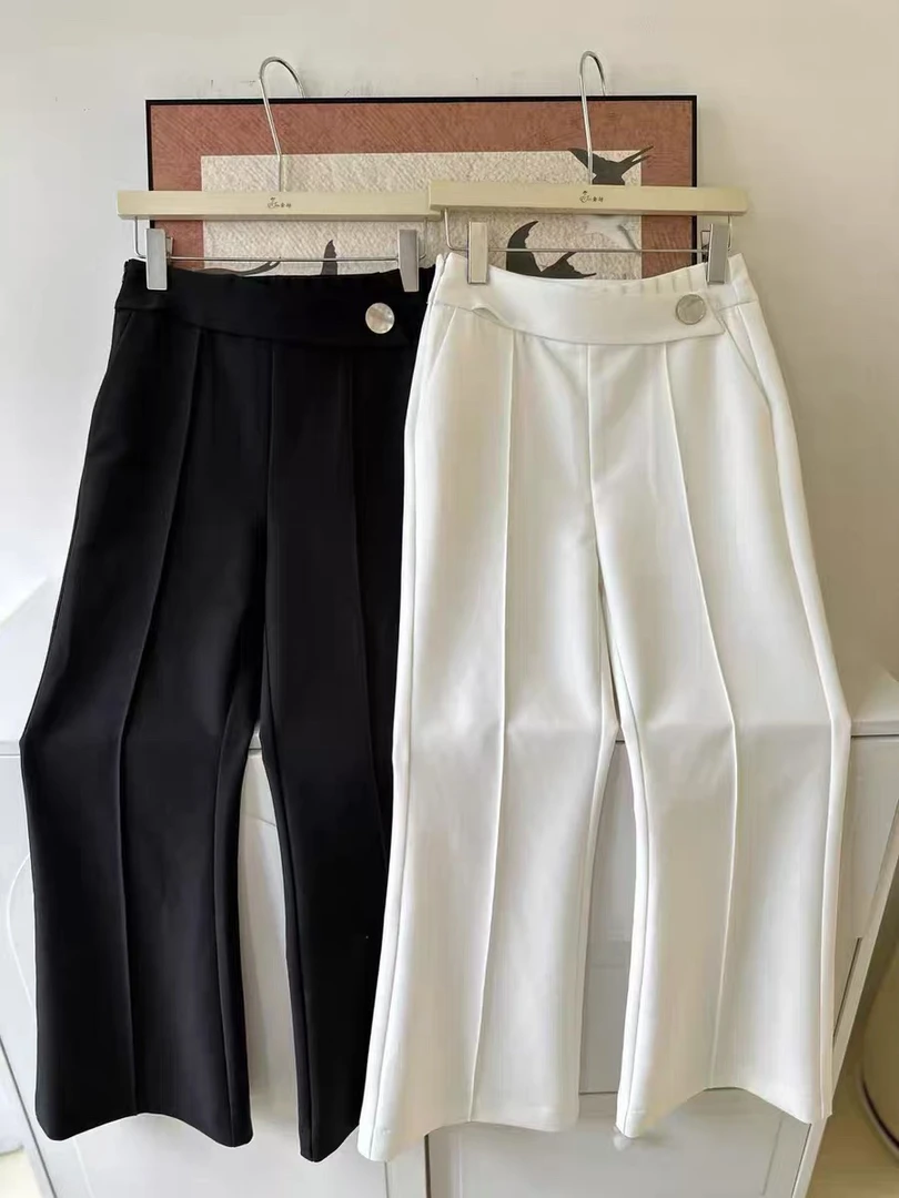 高腰纯色喇叭裤保暖百搭休闲裤长裤显瘦时尚九分女装气质春夏