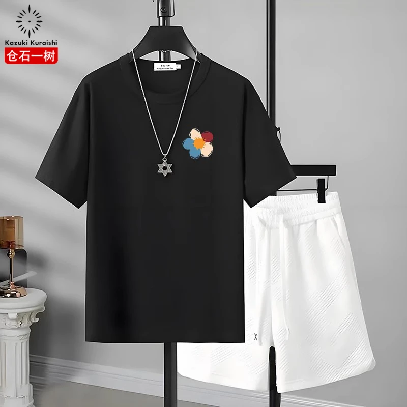 仓石一树潮流宽松休闲短袖T恤男夏季款个性印花宽松圆领半袖上衣