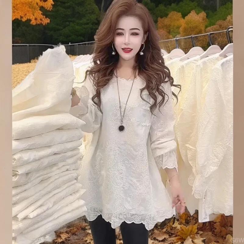 欧货蕾丝中长镂空爆款时尚连衣裙春节2025新款遮肉外穿上衣韩潮网