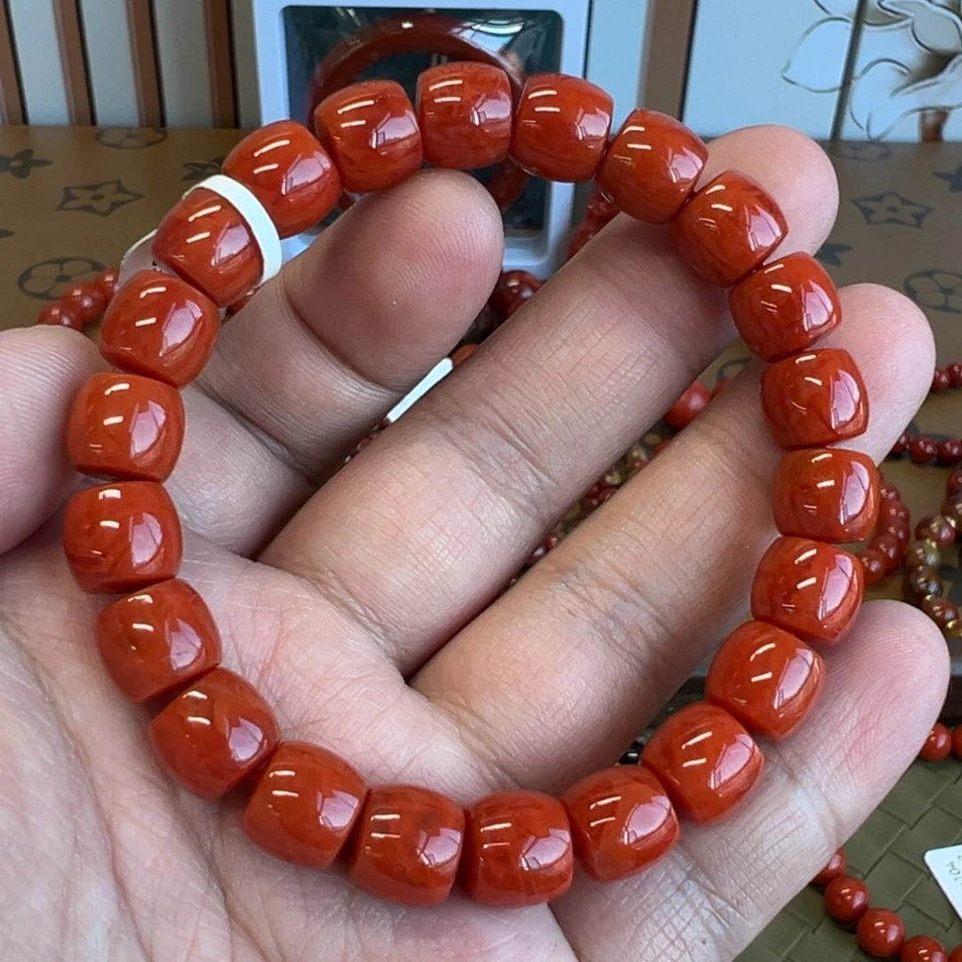 南红玛瑙未镶嵌手串瓦西直切火焰纹9.8mm