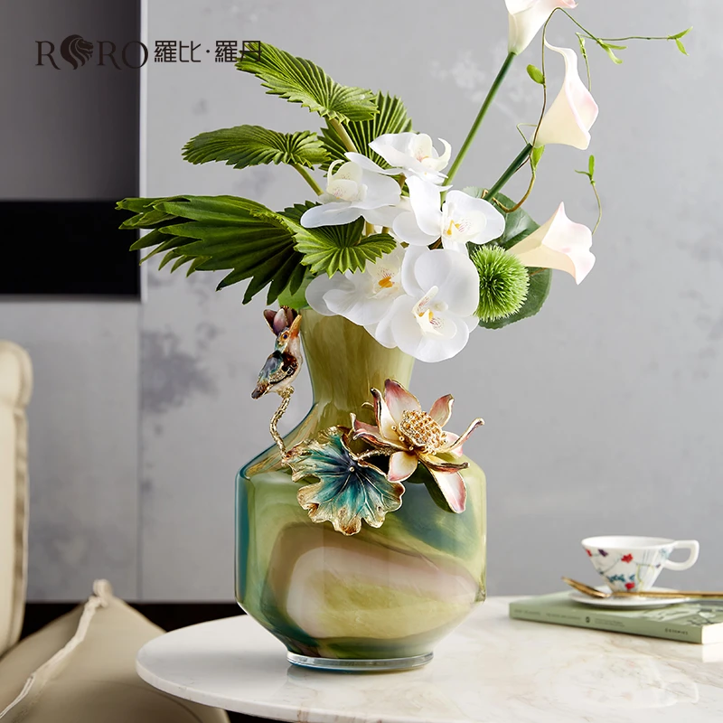 罗比罗丹《荷塘月色》花瓶手绘珐琅彩工艺博古架乔迁礼物家居饰品