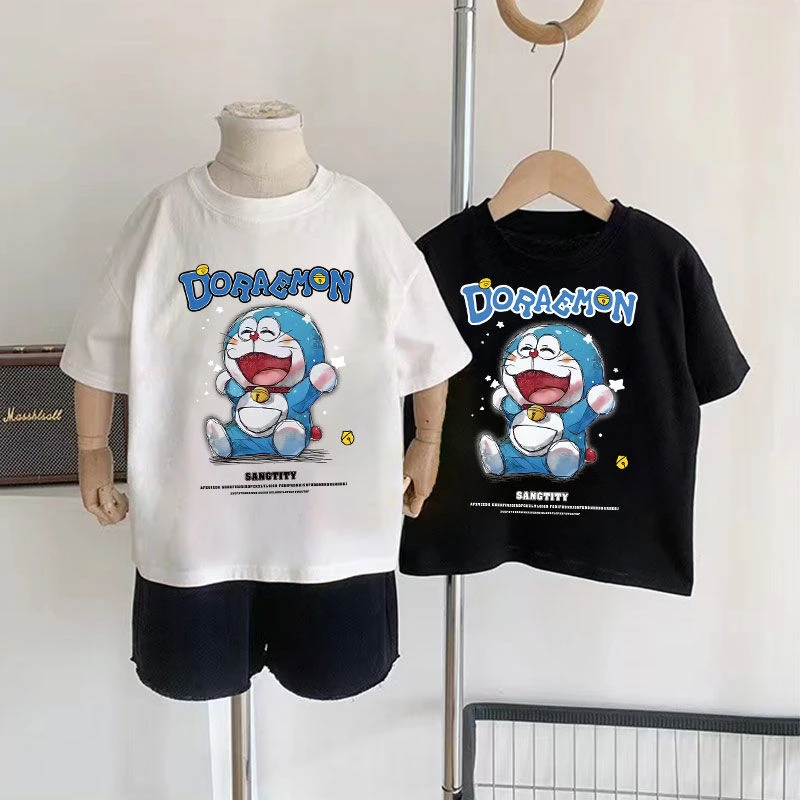 纯棉男童夏季短袖T恤帅气童装新款韩版中小童哆啦A梦女童圆领上衣