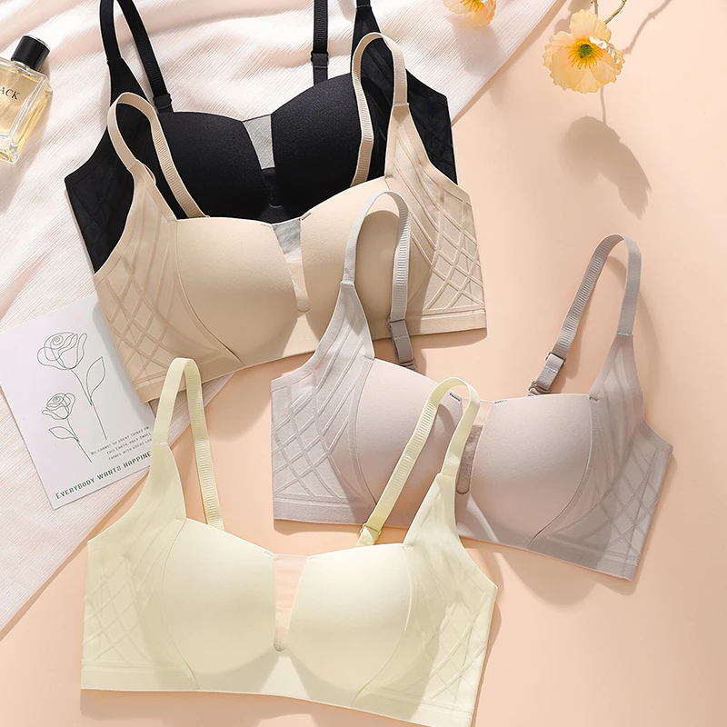 衣能光面无痕内衣女小胸聚拢无钢圈收副乳网纱软支撑云感文胸罩